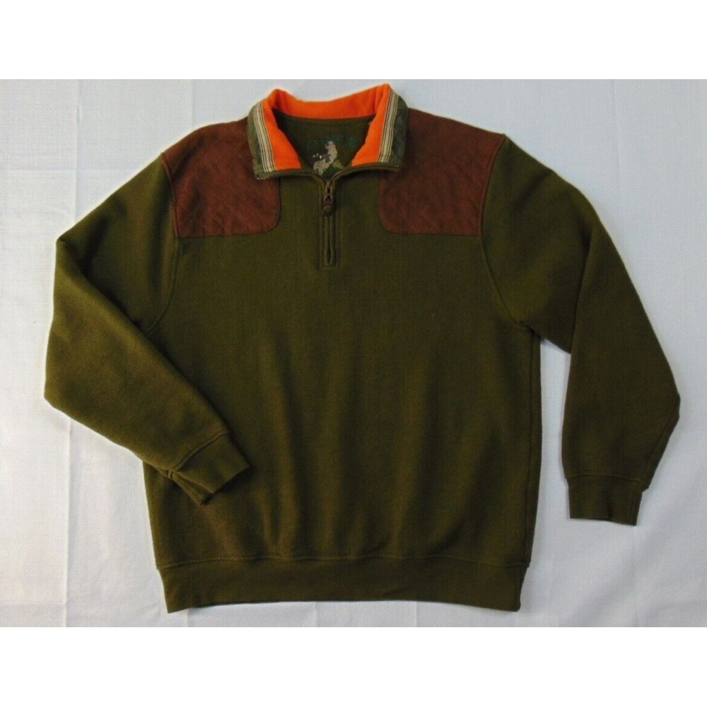 Orvis Sweater Mens Large  Green 1/4 Zip Pullover Preppy Outdoors Shooting Pads
